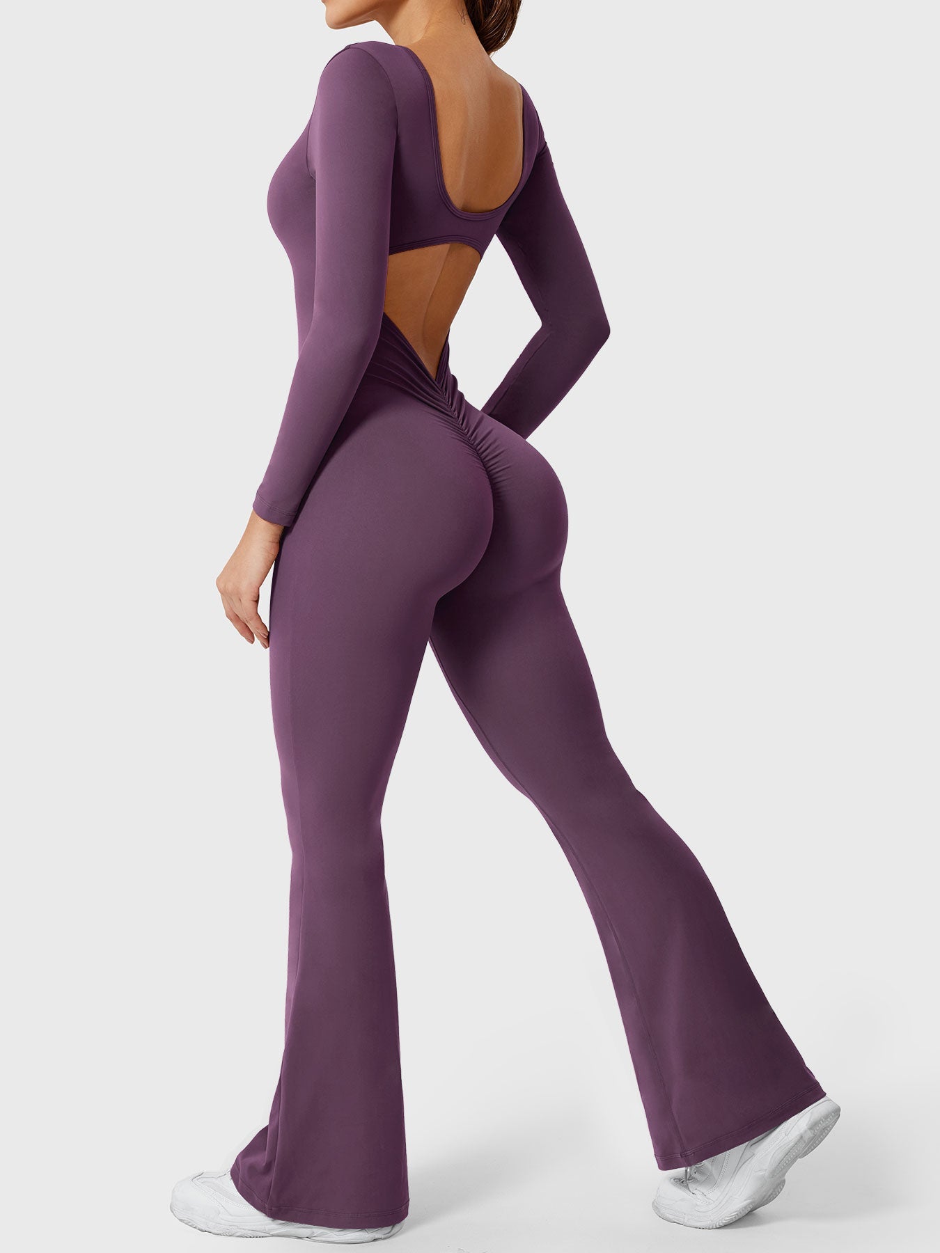 Yeoreo Lizvette Flare Long Sleeve V-back Jumpsuit