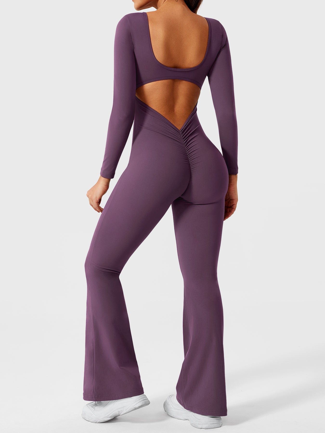 Yeoreo Lizvette Flare Long Sleeve V-back Jumpsuit