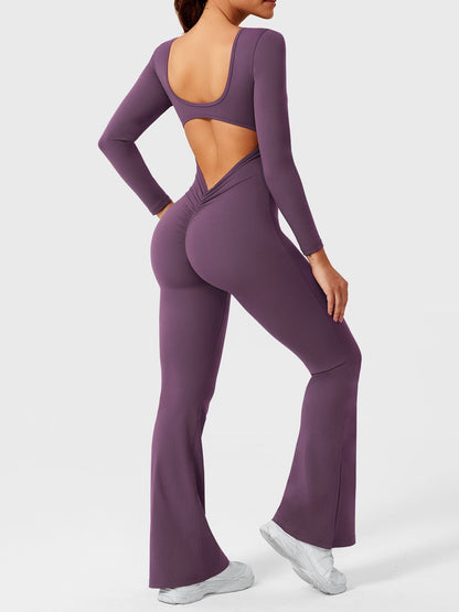 Yeoreo Lizvette Flare Long Sleeve V-back Jumpsuit