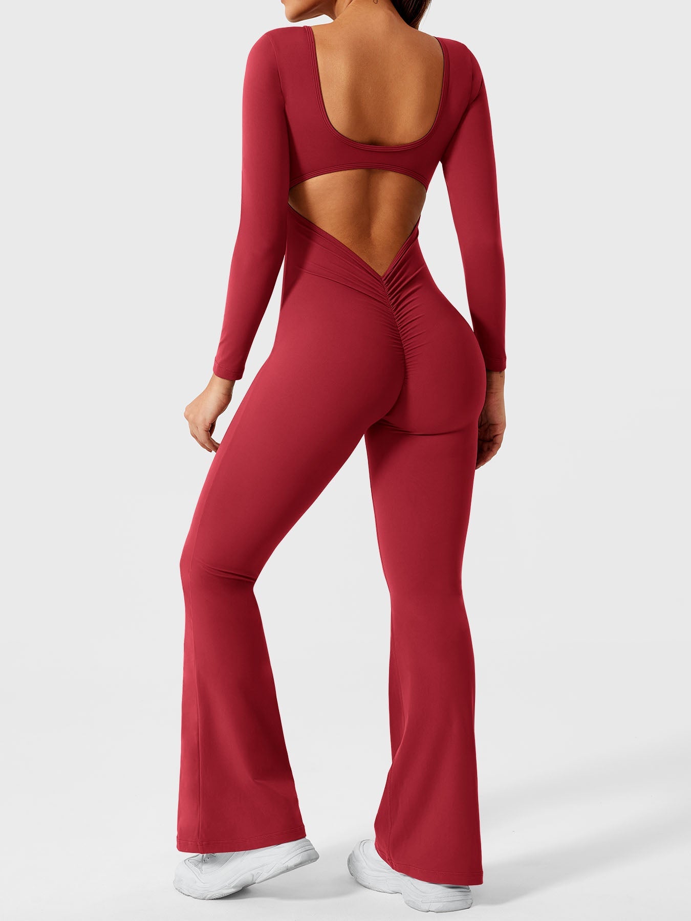 Yeoreo Lizvette Flare Long Sleeve V-back Jumpsuit