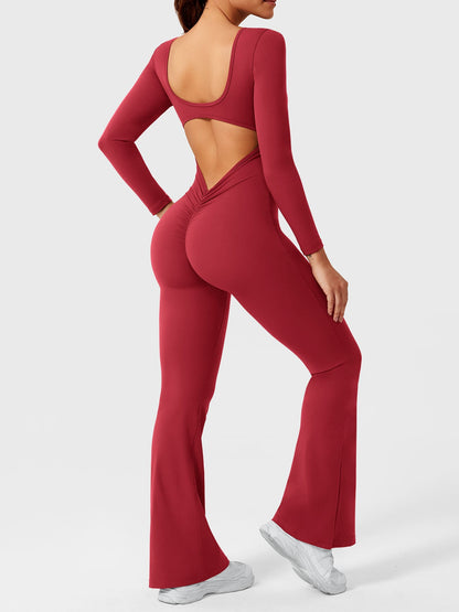 Yeoreo Lizvette Flare Long Sleeve V-back Jumpsuit