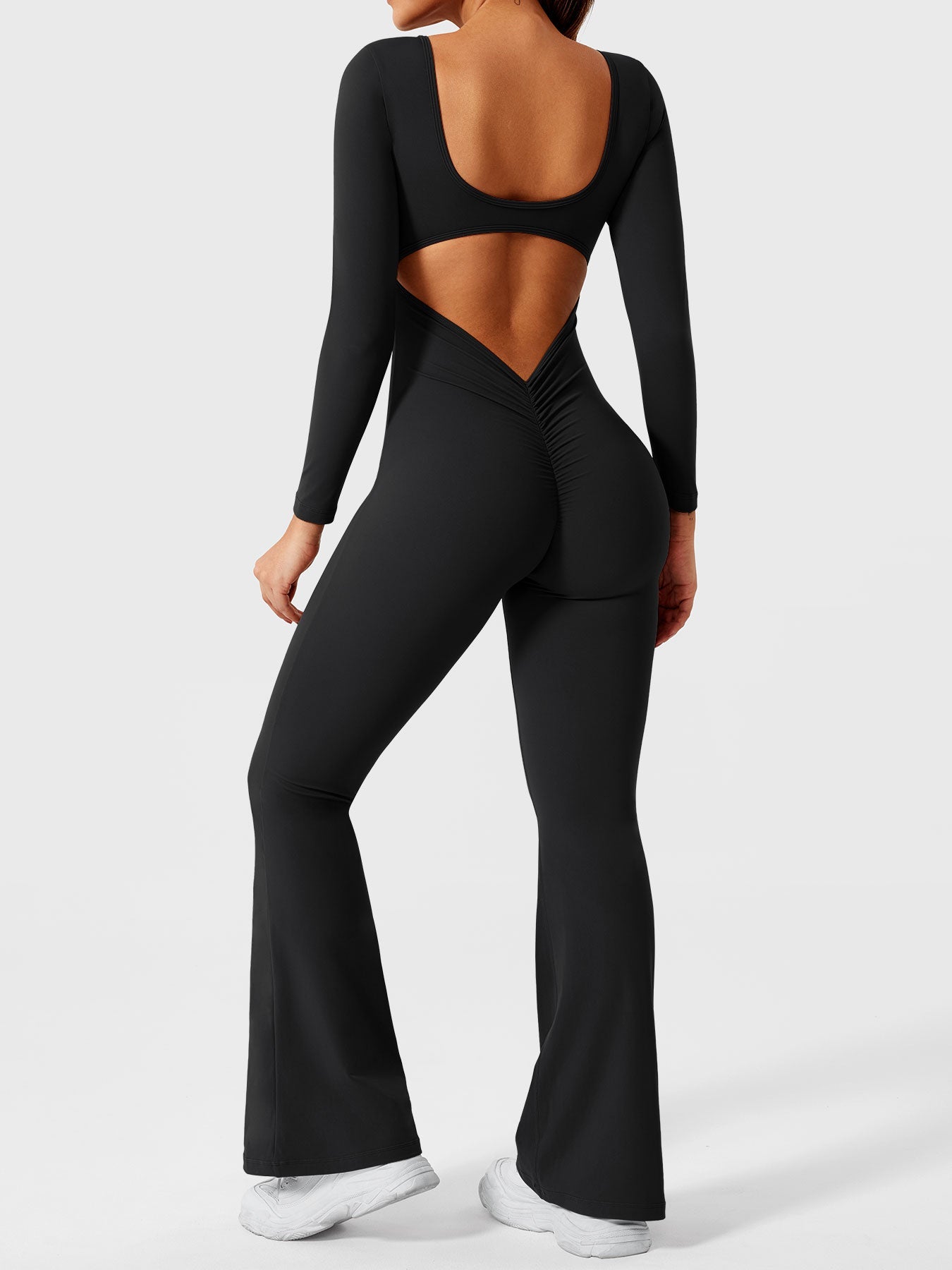 Yeoreo Lizvette Flare Long Sleeve V-back Jumpsuit
