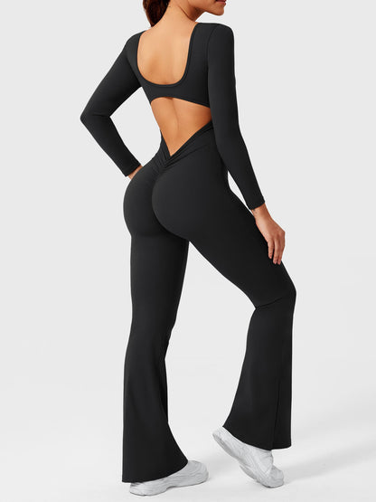 Yeoreo Lizvette Flare Long Sleeve V-back Jumpsuit