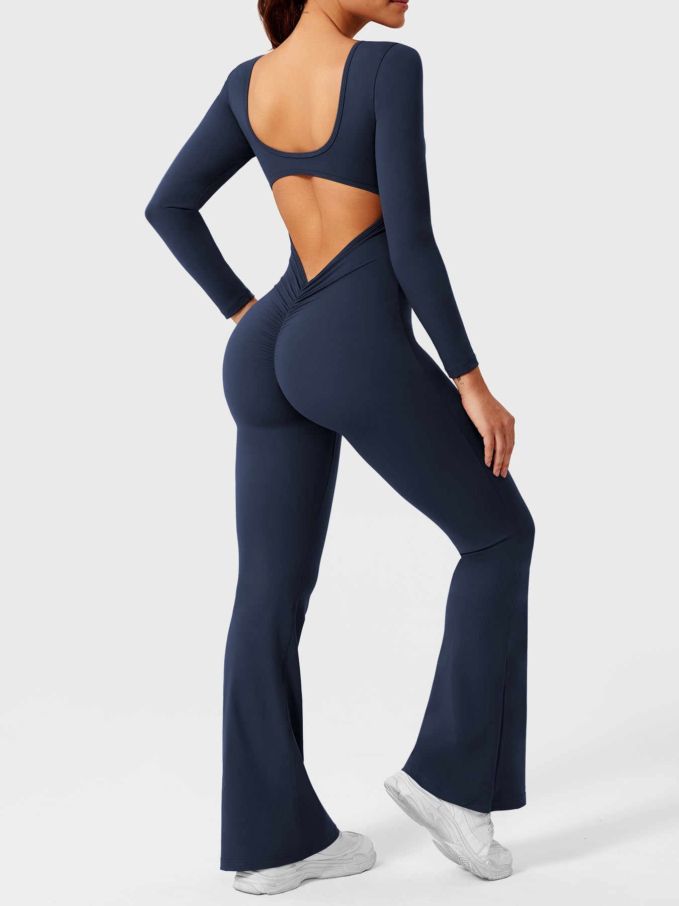 Yeoreo Lizvette Flare Long Sleeve V-back Jumpsuit
