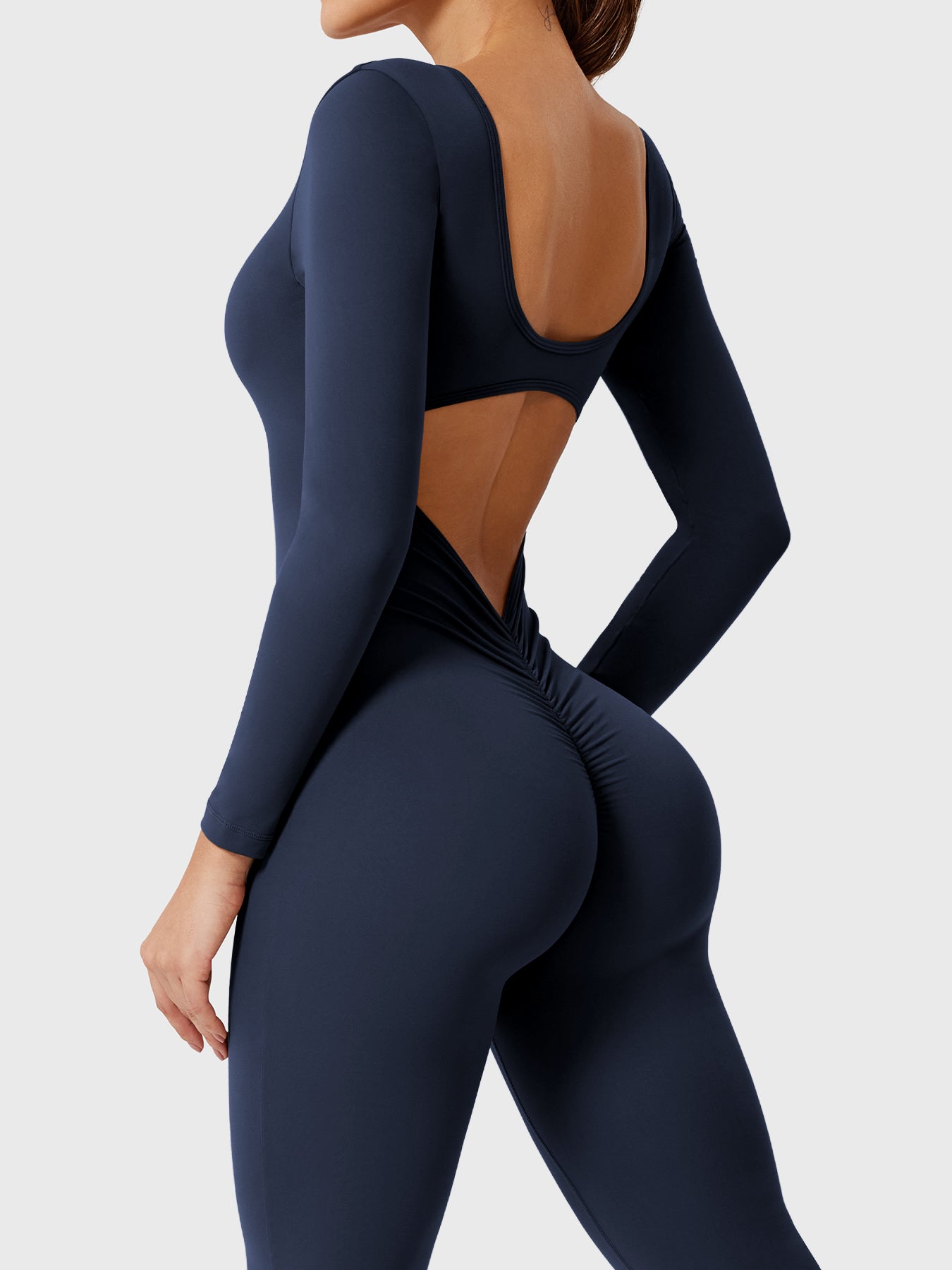 Yeoreo Lizvette Flare Long Sleeve V-back Jumpsuit