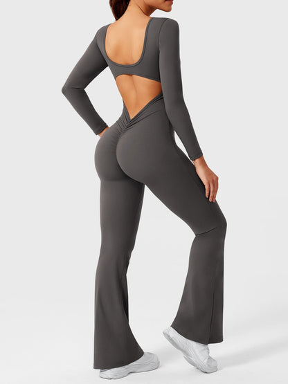 Yeoreo Lizvette Flare Long Sleeve V-back Jumpsuit