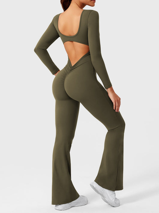 Yeoreo Lizvette Flare Long Sleeve V-back Jumpsuit