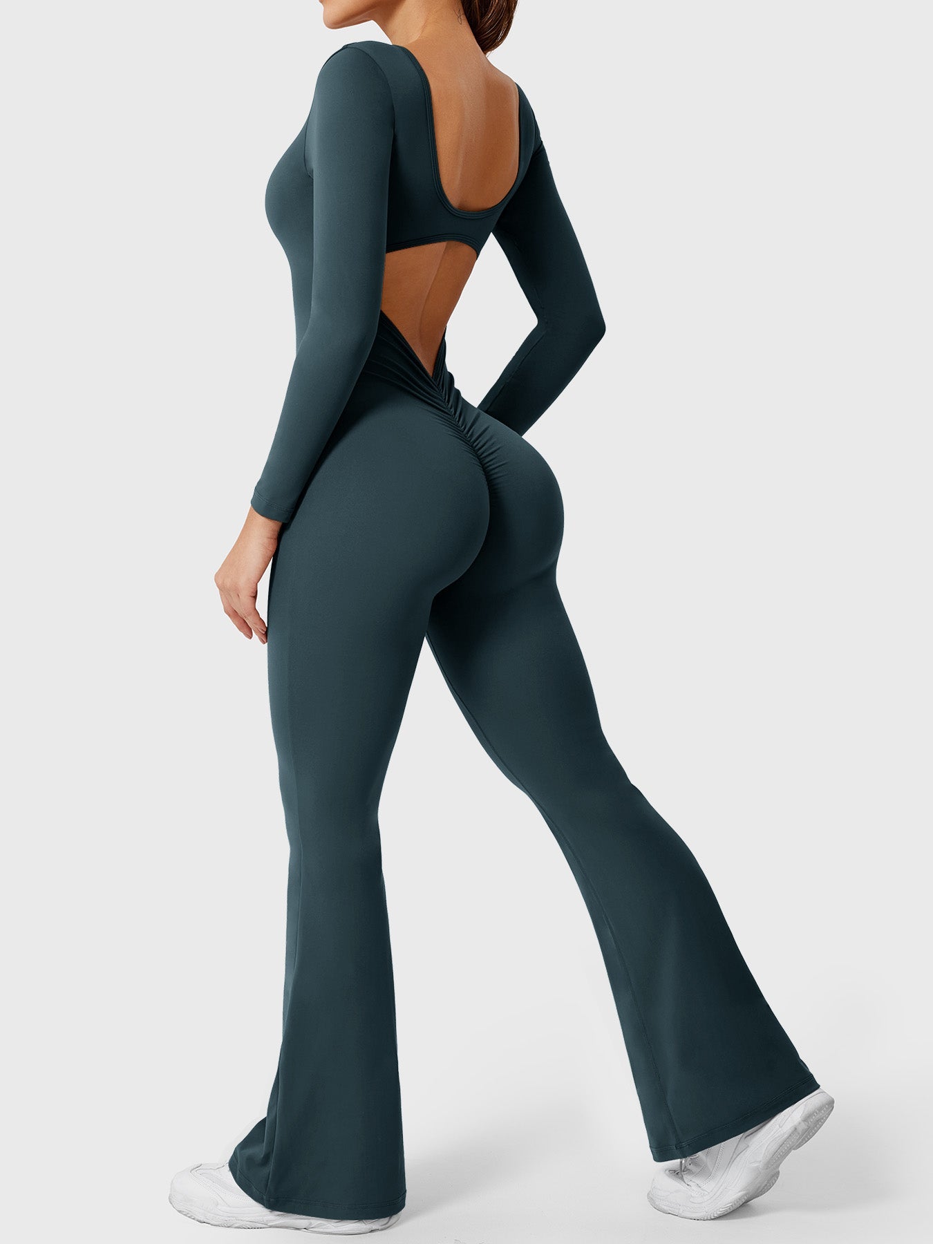Yeoreo Lizvette Flare Long Sleeve V-back Jumpsuit