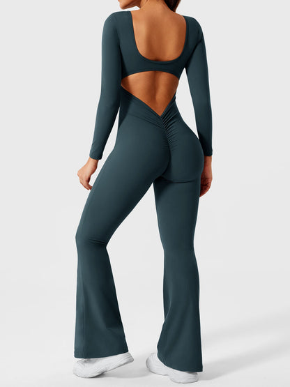 Yeoreo Lizvette Flare Long Sleeve V-back Jumpsuit