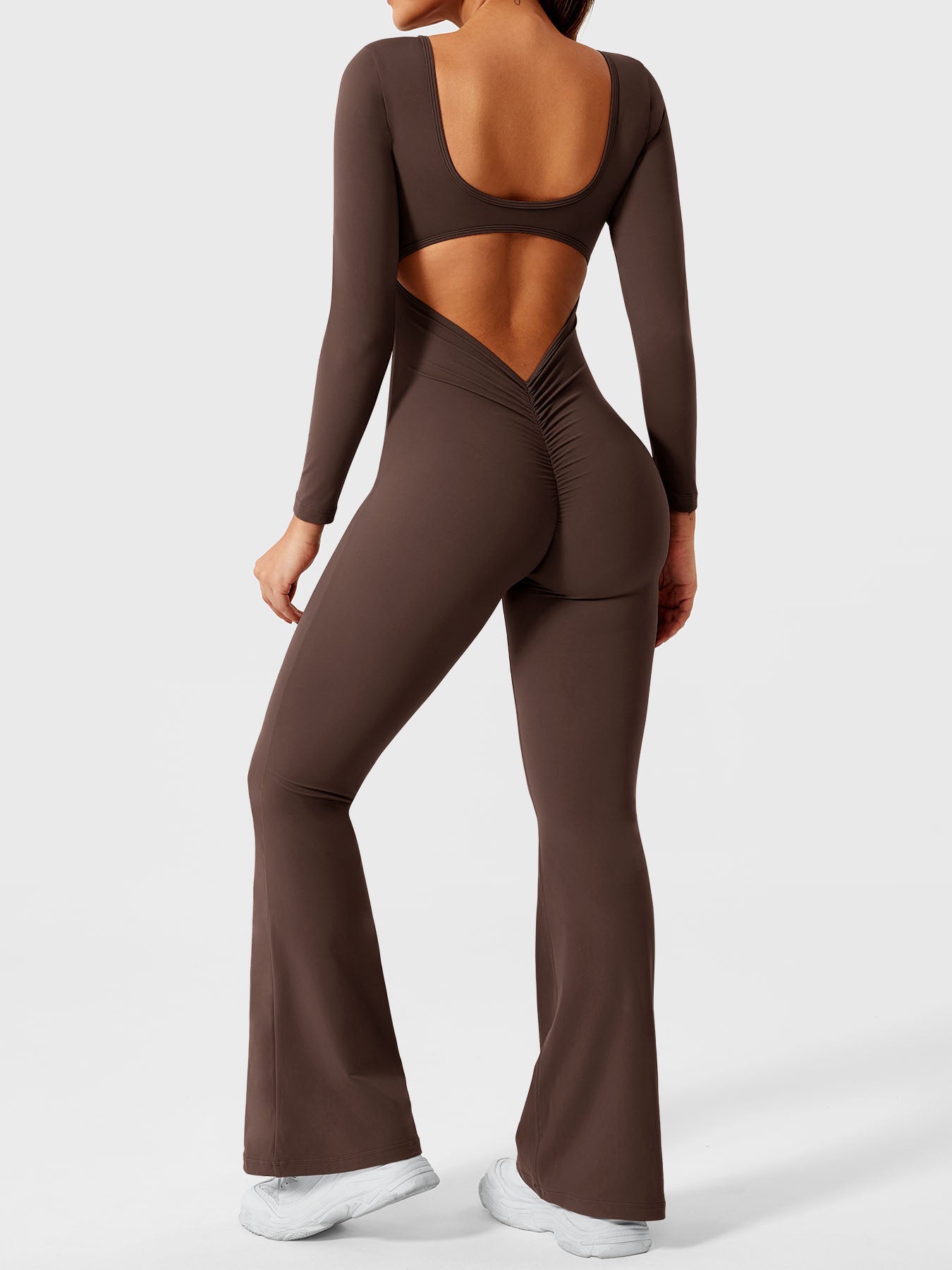 Yeoreo Lizvette Flare Long Sleeve V-back Jumpsuit