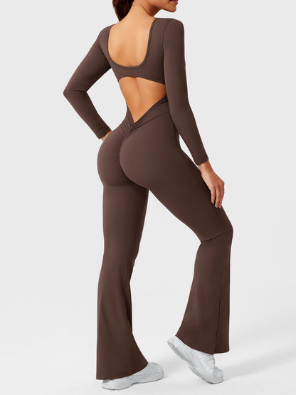 Yeoreo Lizvette Flare Long Sleeve V-back Jumpsuit
