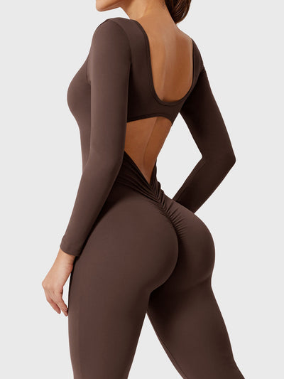 Yeoreo Lizvette Flare Long Sleeve V-back Jumpsuit